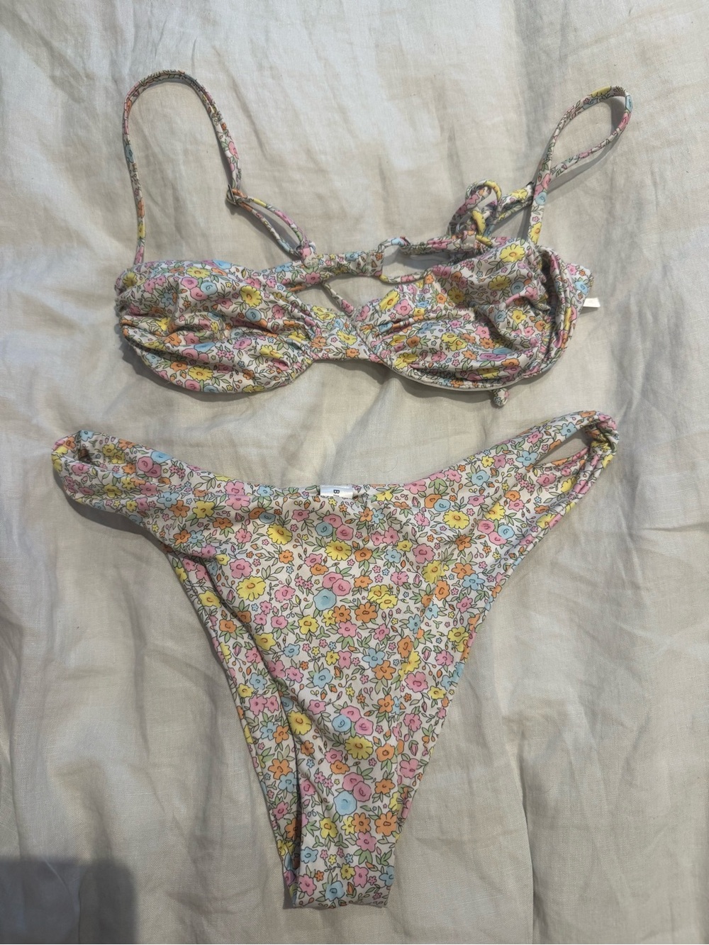 Dolls Kill Floral Bikini Set in Pink, Yellow, Blue